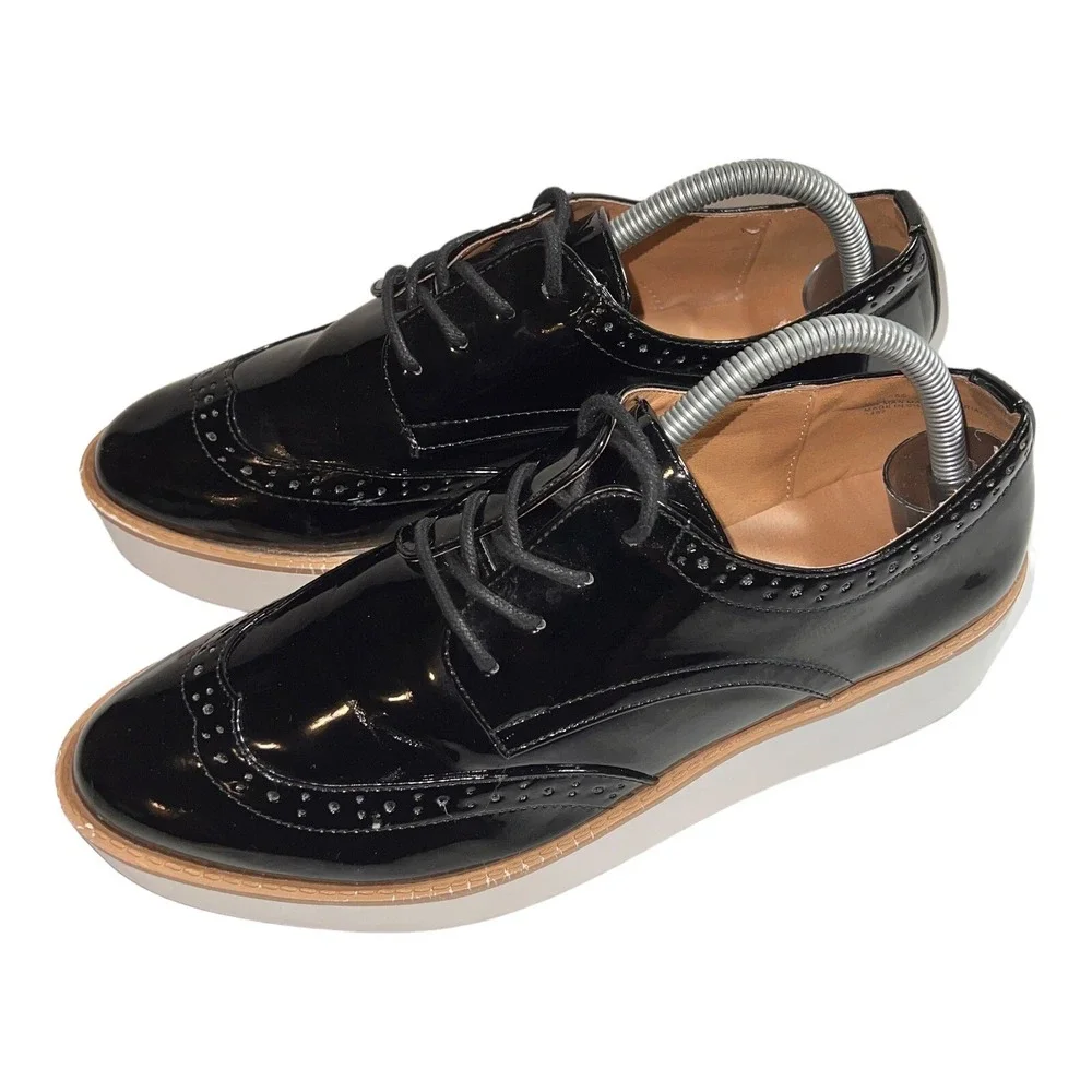 Madden Girl G-class Oxfords Platform Shoes Size 9.5 M Black Glossy